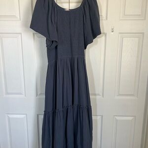 Ivy City Co 2x EUC Blue Cotton Maxi Modest Dress with Flutter sleeves